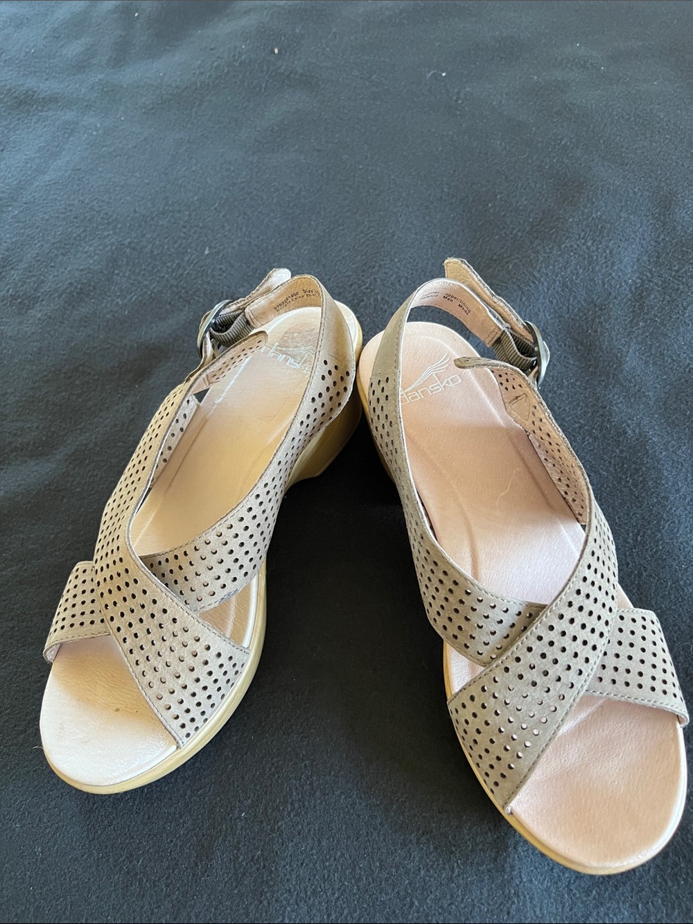 Dansko Perforated Crisscross Slingback Sandals in Taupe
